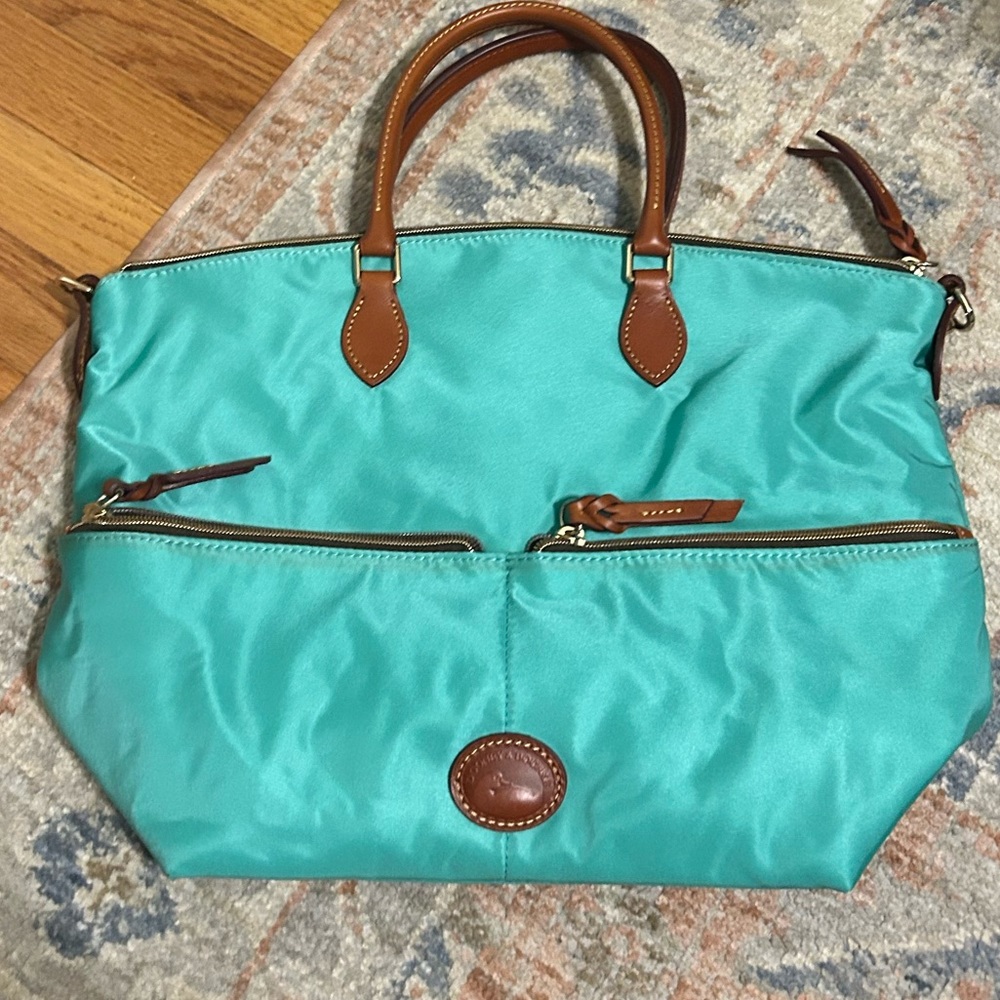 Dooney and Bourke Teal Tote Bag with Brown Accents
